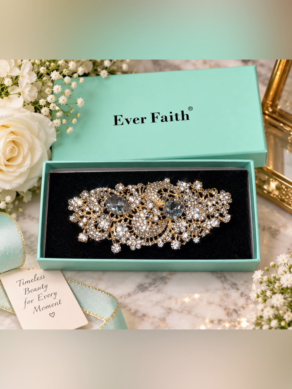 ✨ EVER FAITH Austrian Crystal XL Floral Vine Statement Brooch Pin – Bridal